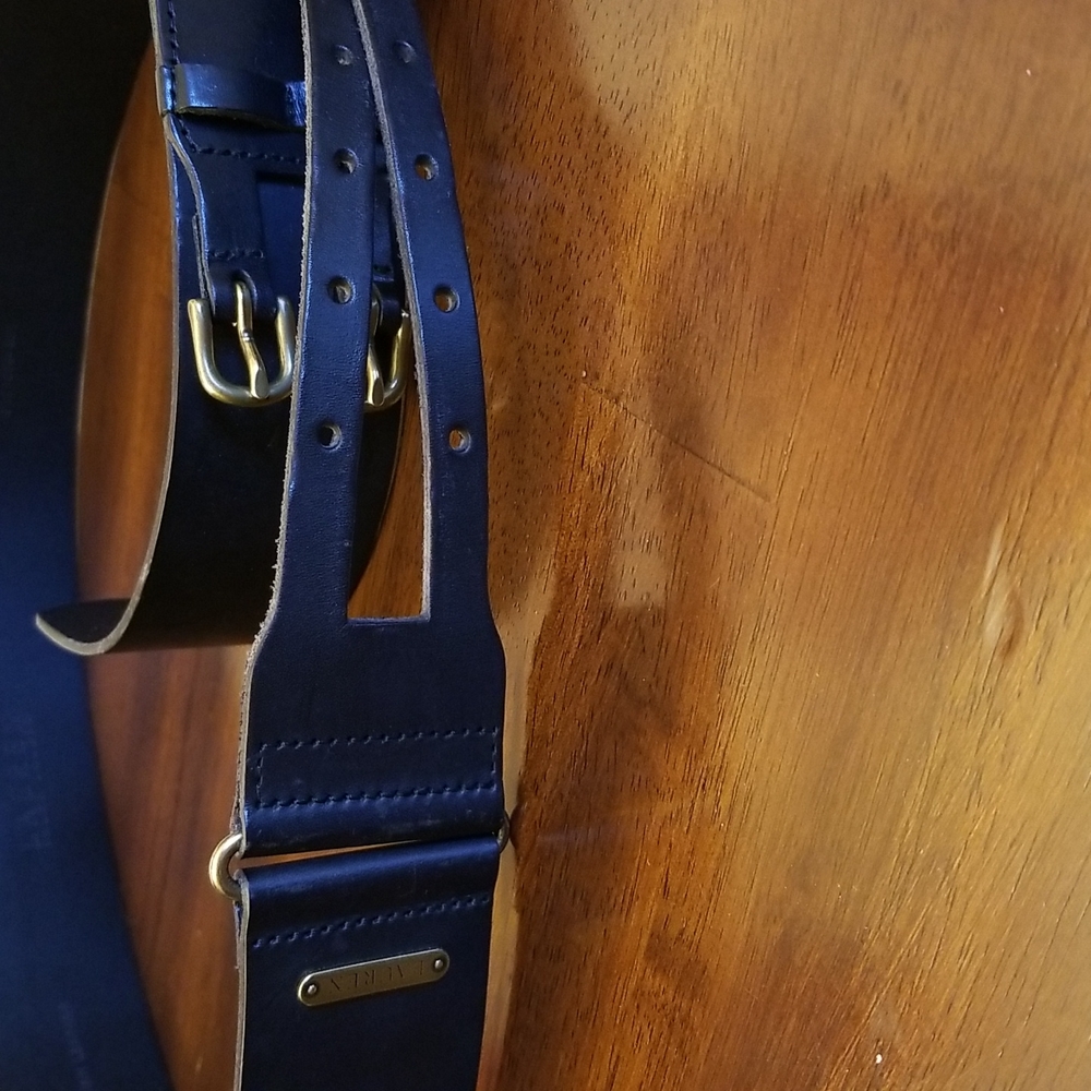 Italian Leather Double Buckle Waist Belt Black XL Ralph Lauren